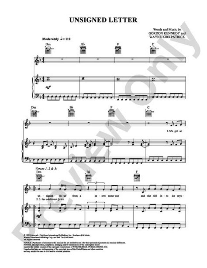 Chris Gaines’s
Unsigned Letter Lyrics