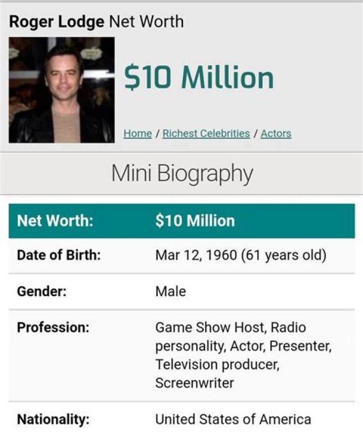 Roger Lodge Net Worth