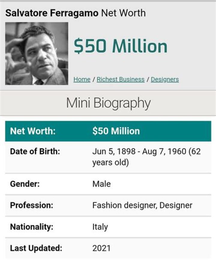 Salvatore Ferragamo Net Worth